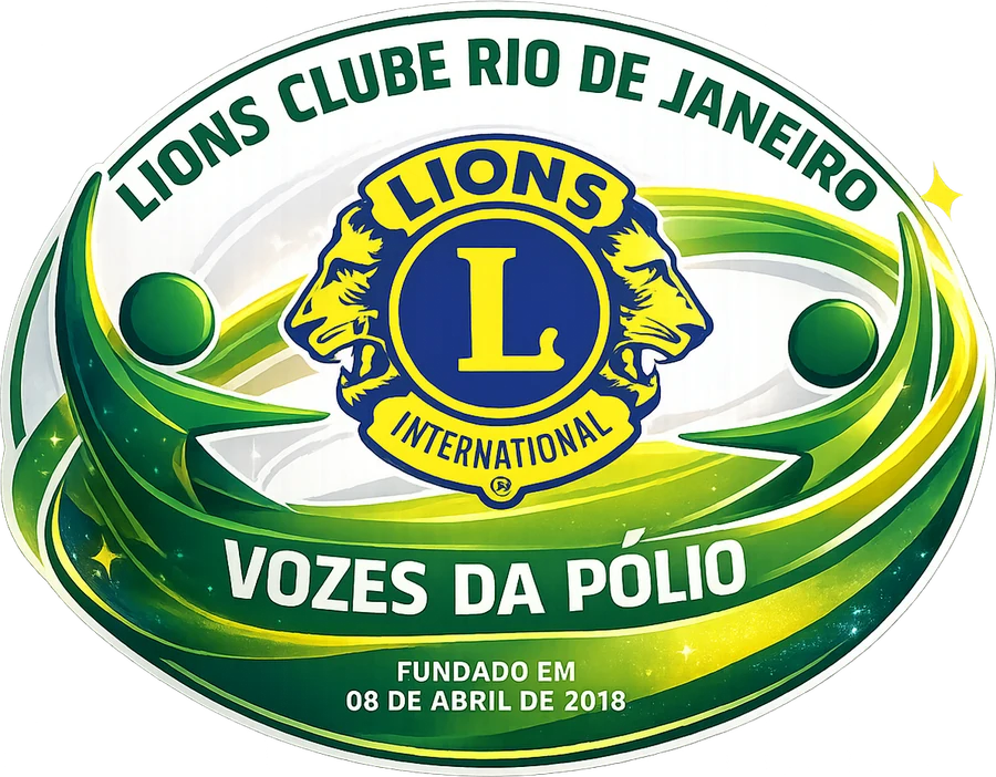 Emblema do Lions Clube Rio de Janeiro Vozes da Pólio, fundado em 08 de abril de 2018